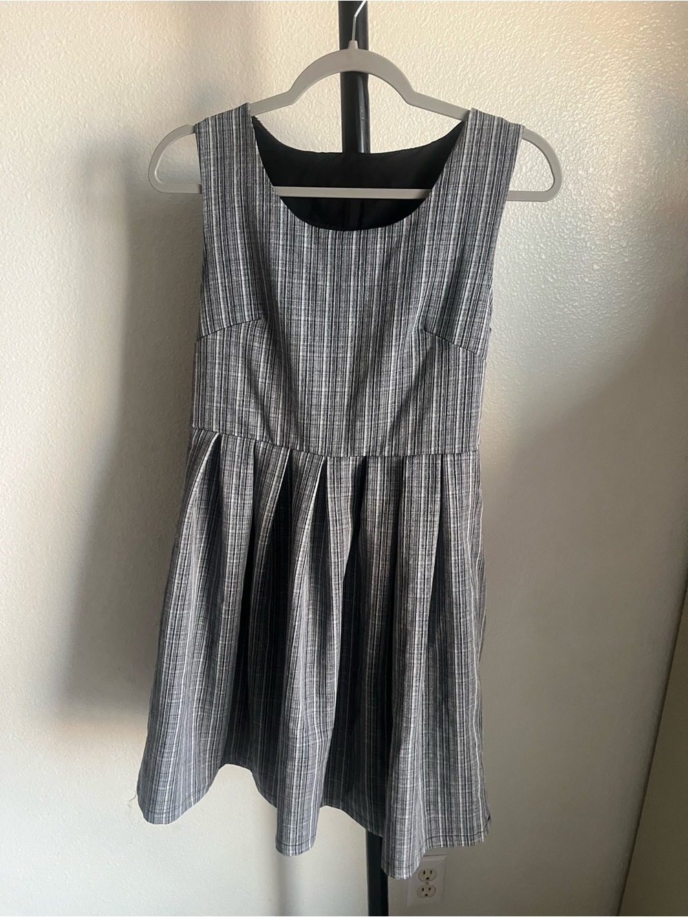 Sleeveless Black and Gray Striped Mini Dress